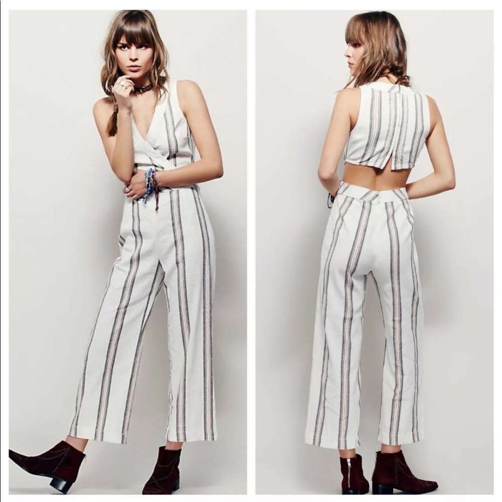 Free People moonlight mile stripe jumpsuit Sz 6